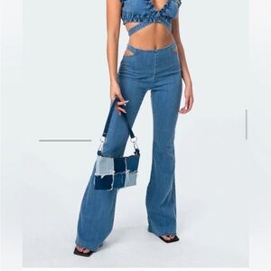 Edikted Blue Cutout Flare Jeans